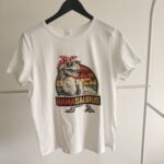 Women’s Mamasaurus T-Shirt, Retro Dinosaur Mom Tee, Funny Mother’s Day Gift, White